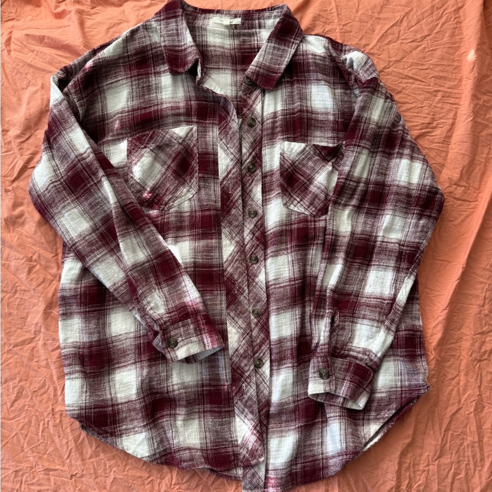 Maurices Plaid Shirt - Burgundy and White